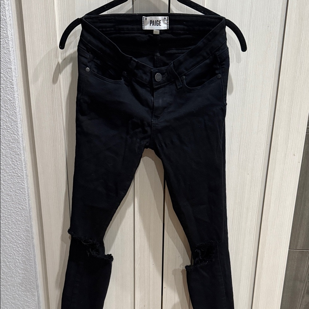 PAIGE Jet Black Ripped Jeans